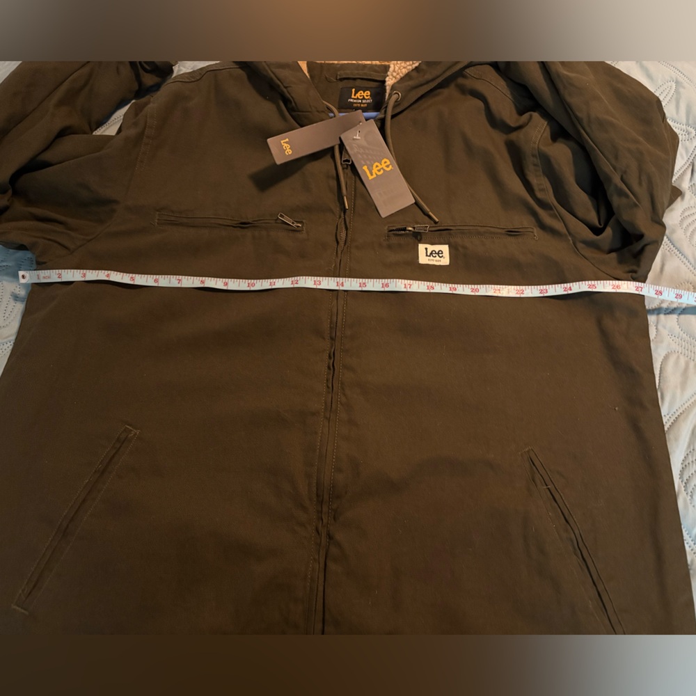 Lee Men’s Heavyweight Sherpa Lined Hooded Workwear Jacket Olive Green - Picture 9 of 10